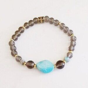 Smoky Gray Crystal + Aqua Jasper Boho Bracelet - Perfect Stack Bracelet Add-On